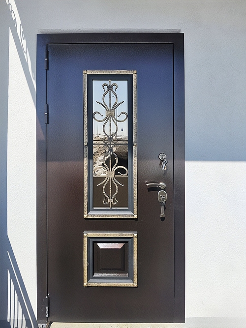 Дверь с окном и ковкой Дверь с окном и ковкой