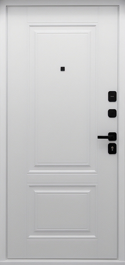 Входная дверь с белыми окрашенными панелями МДФ и скрытыми петлями Входная дверь с белыми окрашенными панелями МДФ и скрытыми петлями