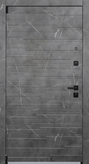 Квартирная дверь с панелями МДФ серого цвета «текстура мрамора» Квартирная дверь с панелями МДФ серого цвета «текстура мрамора»